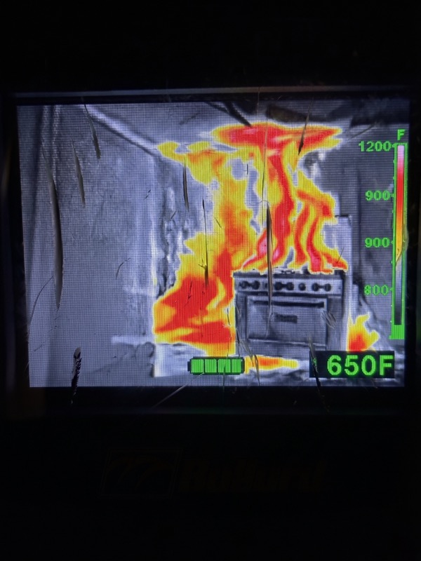 TIC display showing kitchen fire at 650F